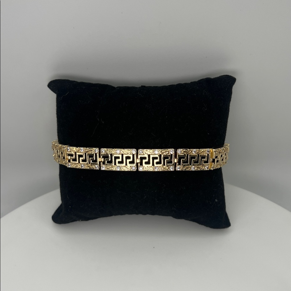 173. 18k Gold Plated Over Stainless Steel Greek Key Design Bracelet 7” - 8”
